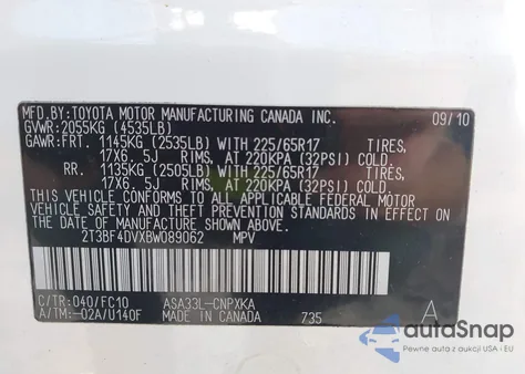 2011 Toyota Rav4 from USA, damaged, VIN 2T3BF4DVXBW089062